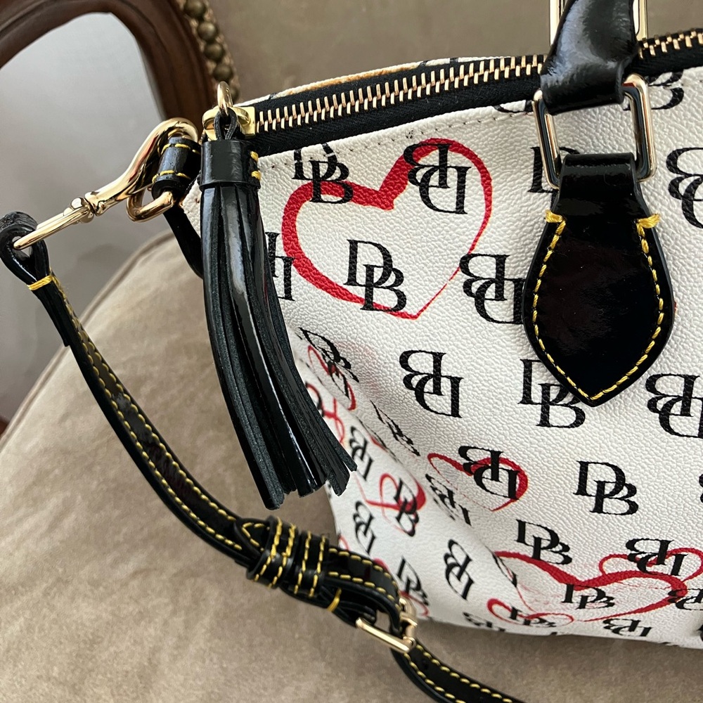 Dooney & Bourke w/ Black Patent Leather Tassel, Handles, Optional Strap and Trim - Picture 3 of 16